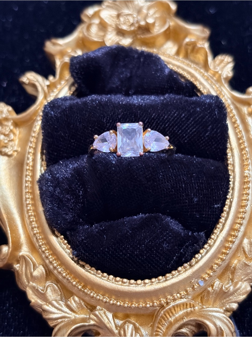 Gold-Set White Cubic Zirconia Three-Stone Ring